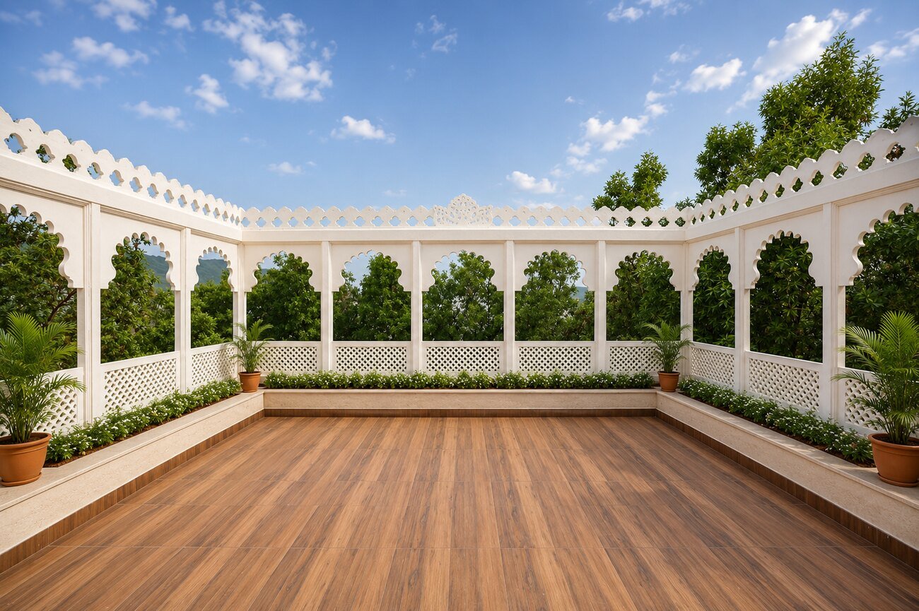 Rooftop terrace with arched railings